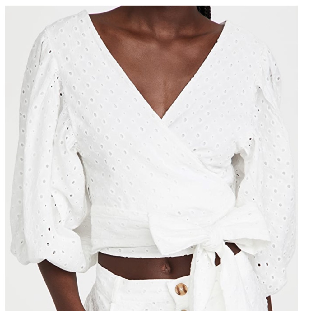 L Space Almafi top, NWT white eyelet puff sleeve top
